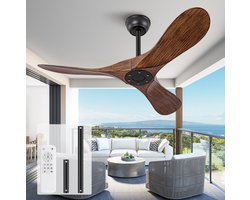 MIVRAY Plafondventilator 42 Inch Zonder Licht Afstandsbediening 6 Snelheden Omkeerbare DC-Motor ABS Zwart Donker Walnoot Binnen Buiten