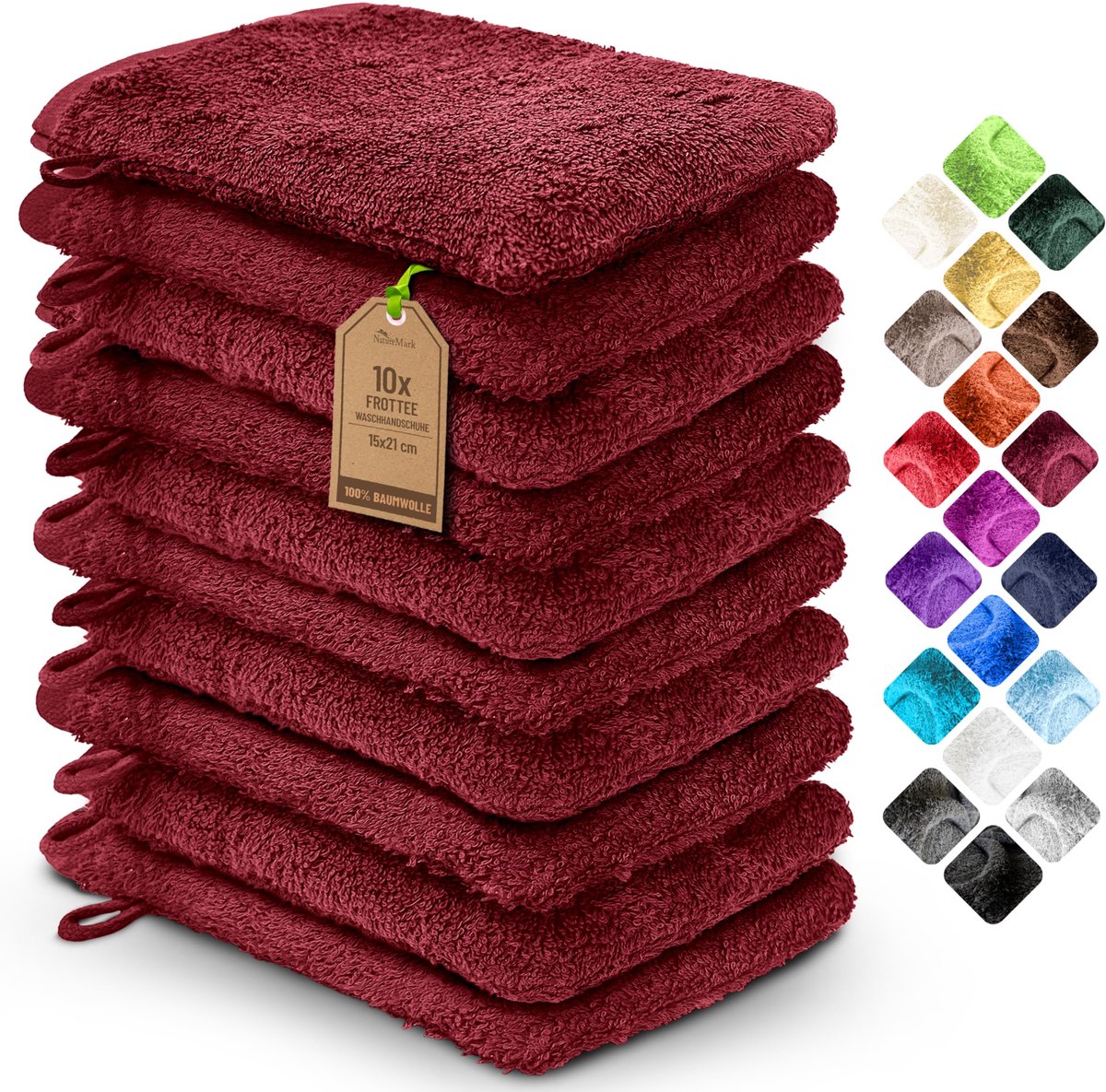 Washandjes set van 10 - badstof 100% katoen - bordeauxrood - ideaal voor dagelijkse verzorging - ShopVlot