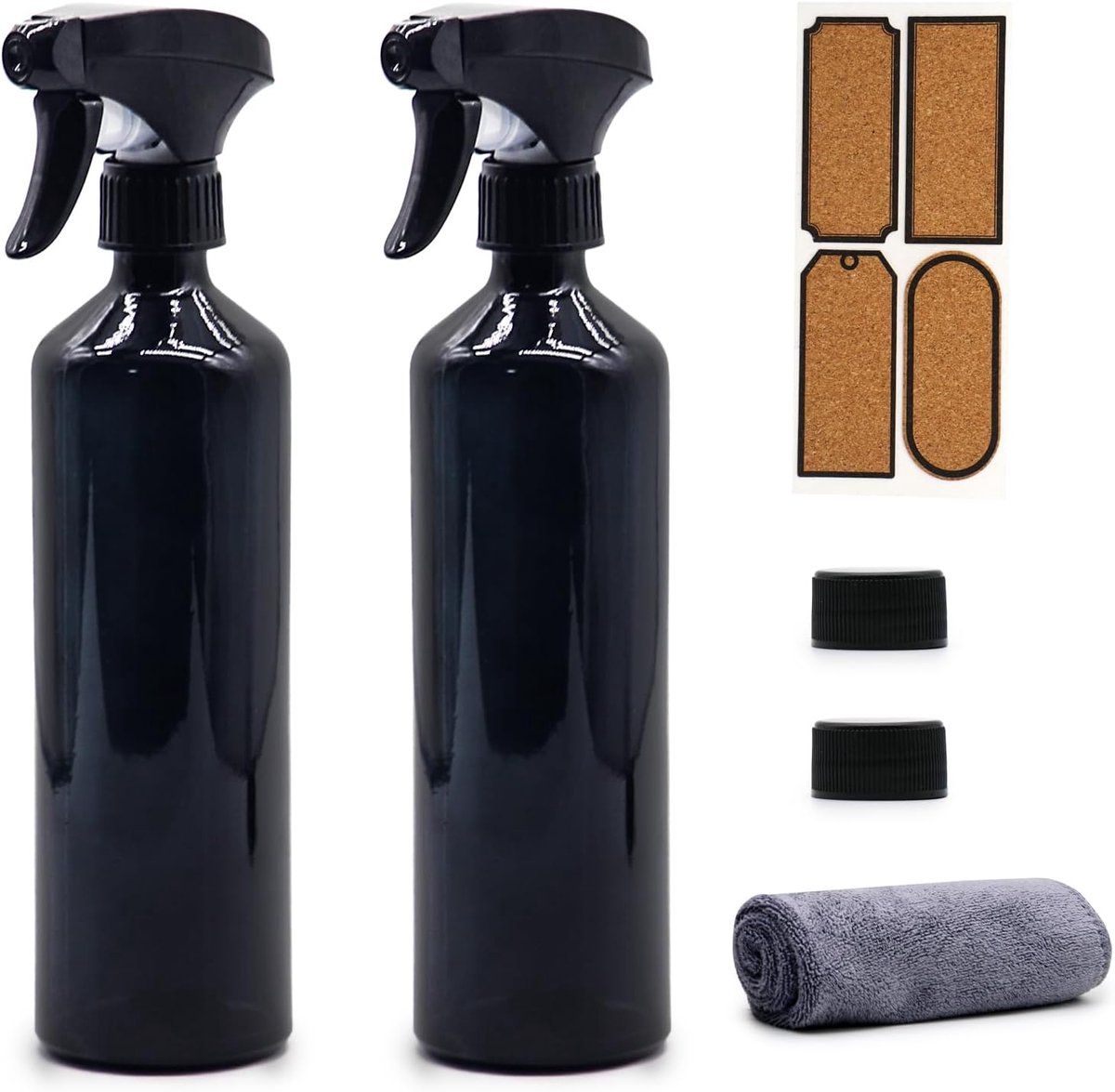 Sprayflessen set van 2 - zwarte glazen sprayflessen - verstelbare sproeikop - ideaal voor schoonmaken of tuinieren - ShopVlot