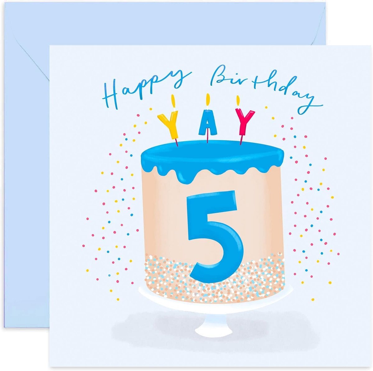 Verjaardagskaart 5e verjaardag - Blauw verjaardagstaart - Voor jongen, zoon of kleinzoon - Perfecte felicitatie - ShopVlot