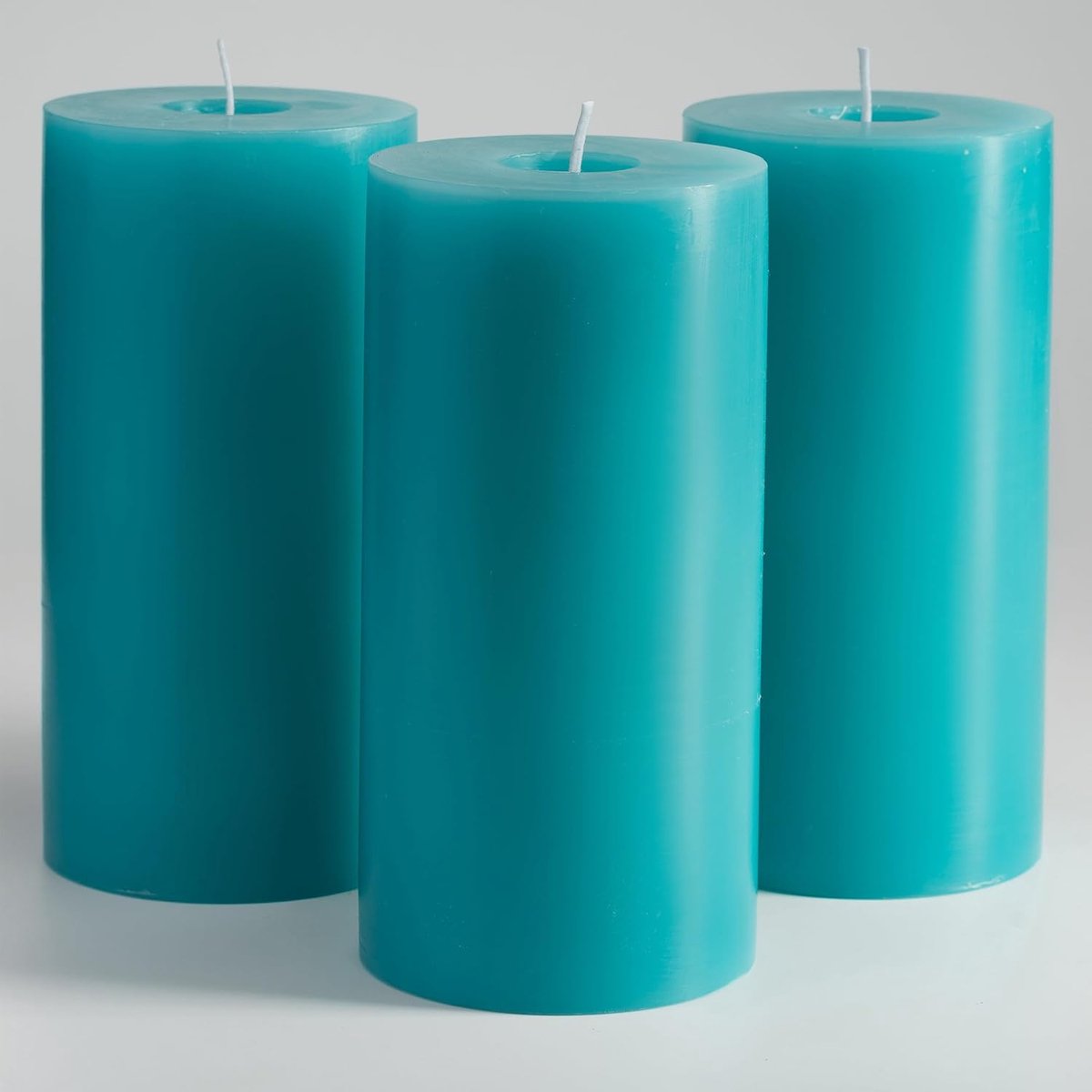 Pillar kaarsen set van 3 - turquoise - grote maat 7,5 x 15 cm - lange brandduur van 75+ uur - ShopVlot