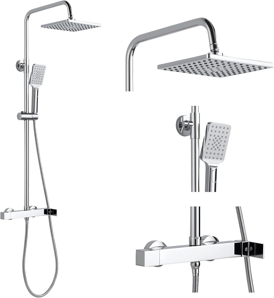 Douche systeem met chroom hoek douchekop - compleet set zonder thermostaat - hoogte verstelbaar 80-117 cm - ShopVlot