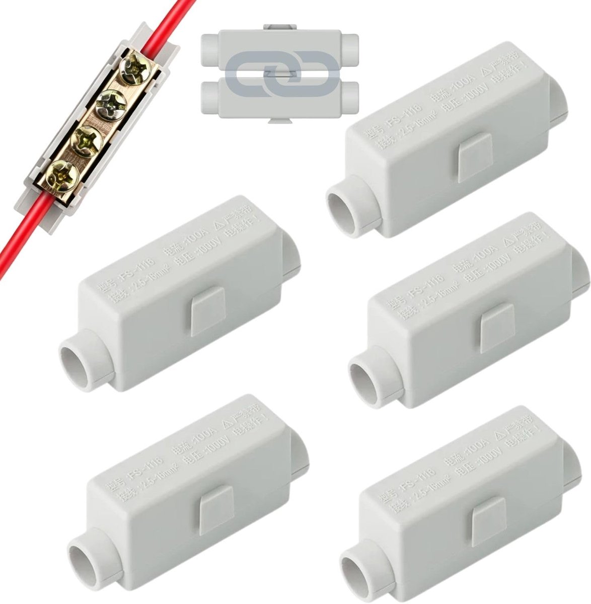 Passage connector set 5 stuks - 2-polig 2.5-16mm² - ABS behuizing - betrouwbare stroomverbinding - ShopVlot