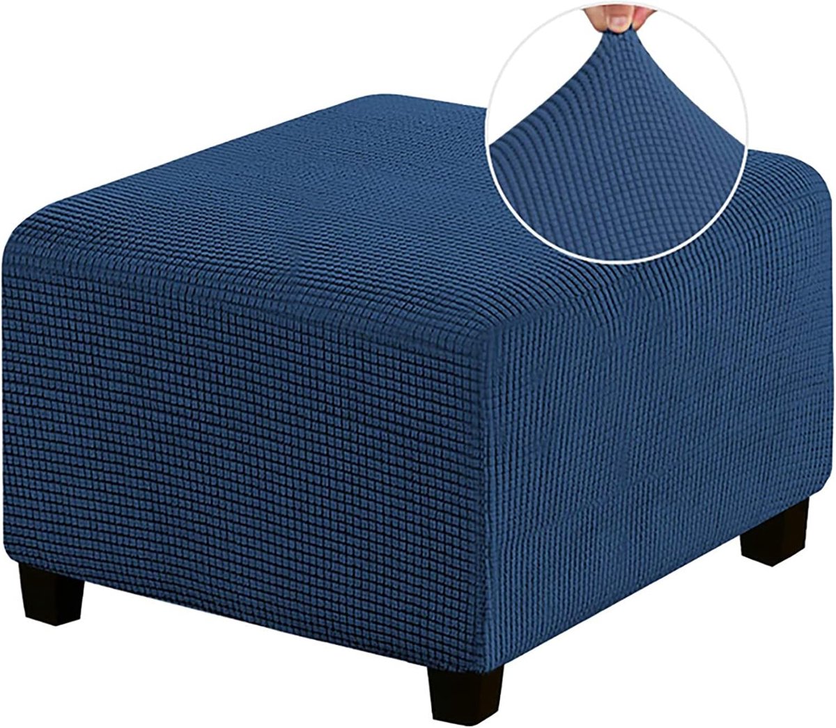 Ottoman cover M - stretch dikke zachte jacquard stof - navy - perfect voor opslagpoef - ShopVlot