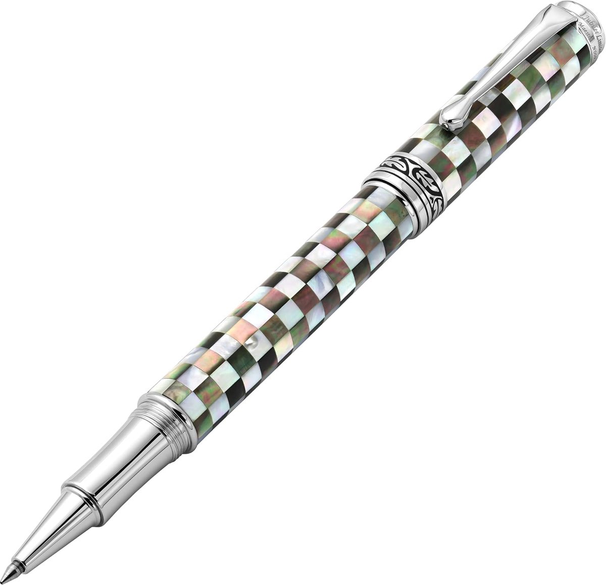 Rollerball pen fijne punt - wit parelmoer en iriserende pāua schelp - limited edition van 223 stuks - ShopVlot