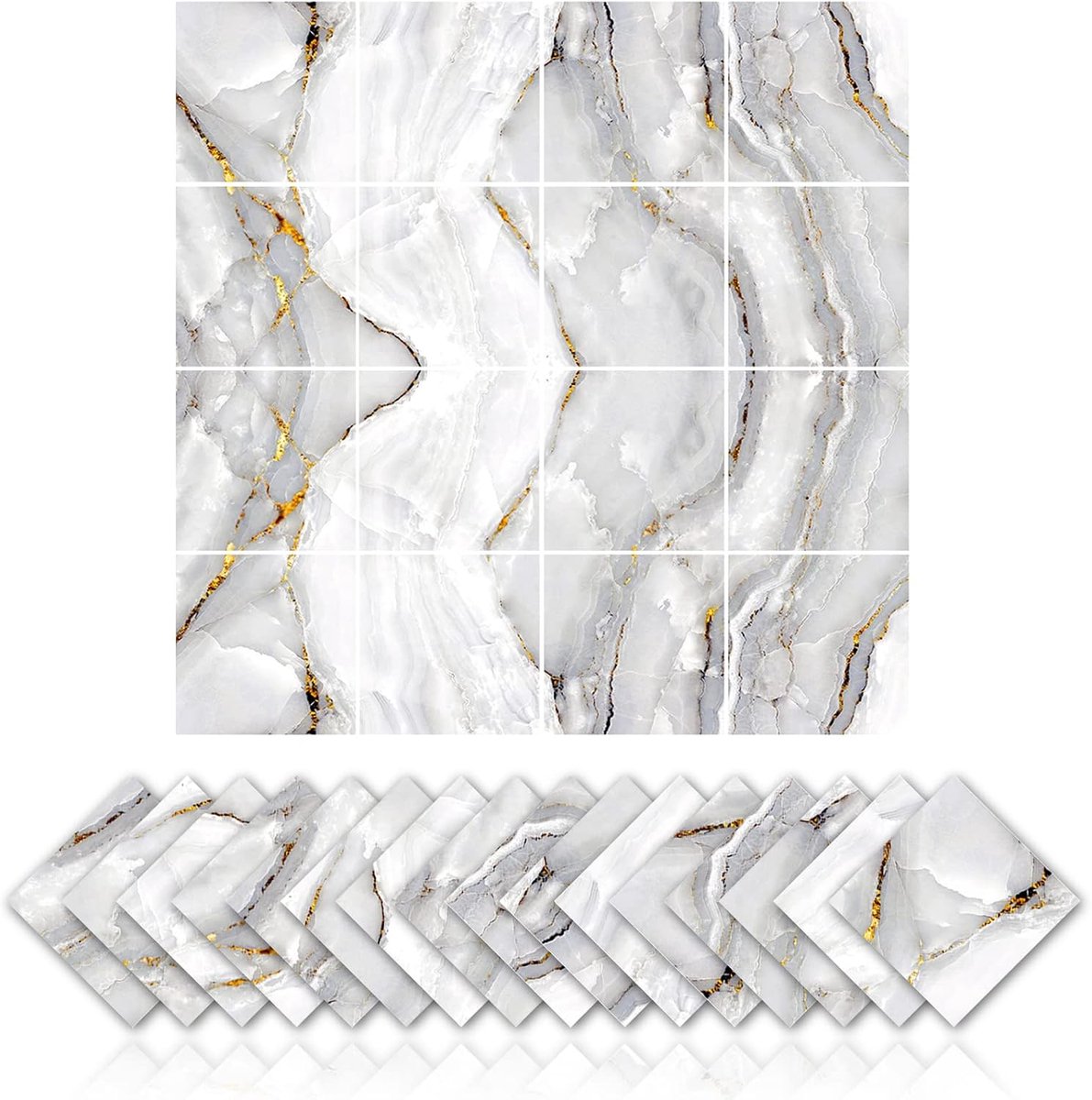 Marmer tegels stickers 16 stuks - waterproof PVC - zelfklevend - vernieuw je keuken of badkamer - ShopVlot
