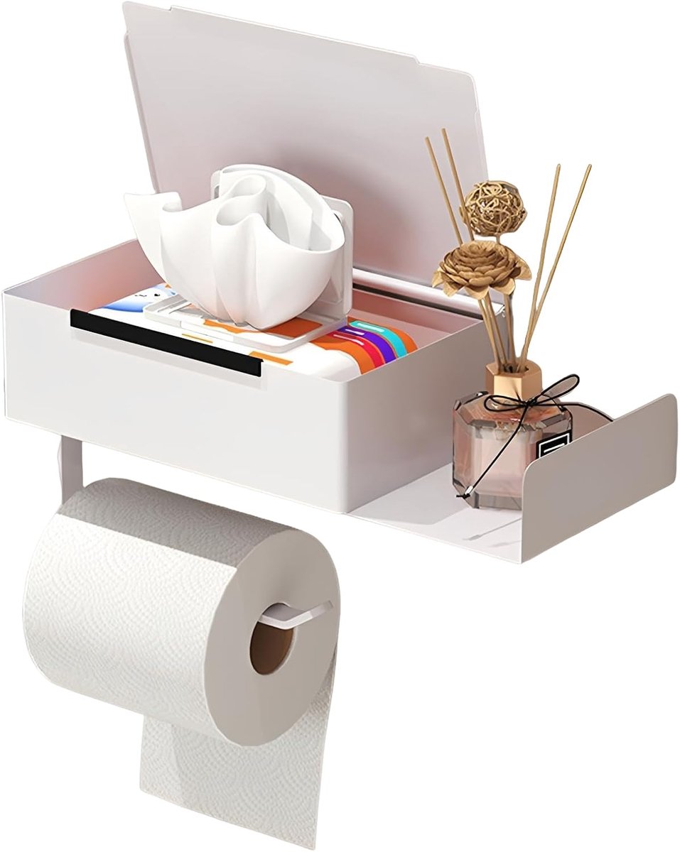 Toiletrolhouder met telefoonplank - roestvrij staal - wandmontage - ruime opbergruimte - ShopVlot