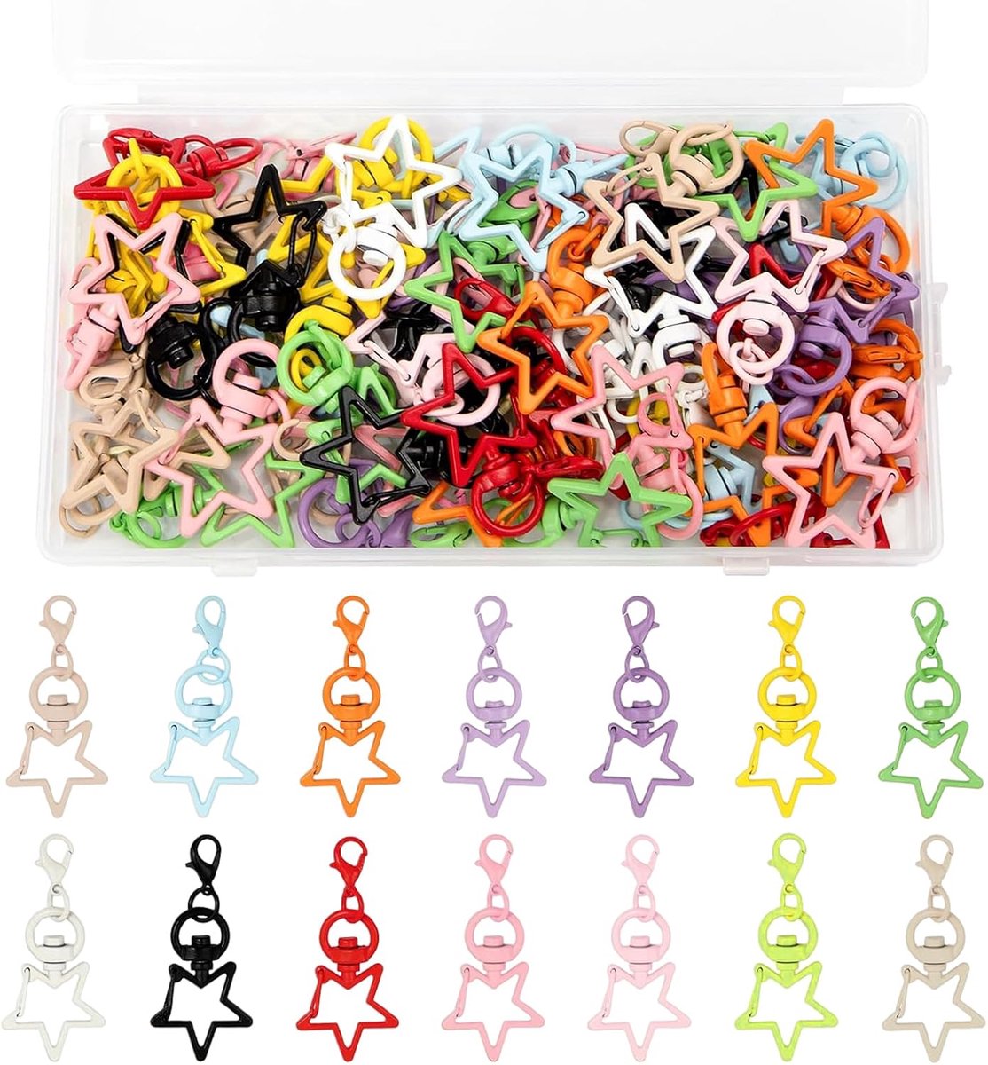 Mini-karabijnhaken 70 stuks - kleurrijk - 14 verschillende kleuren - ideaal voor doe-het-zelf sleutelknutselen - ShopVlot