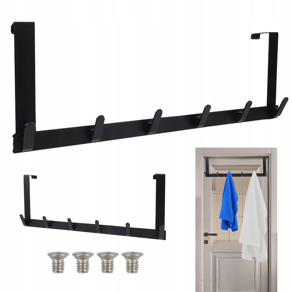 Deurkruk Hanger met 6 Haken - Geen Boren - Zwart
