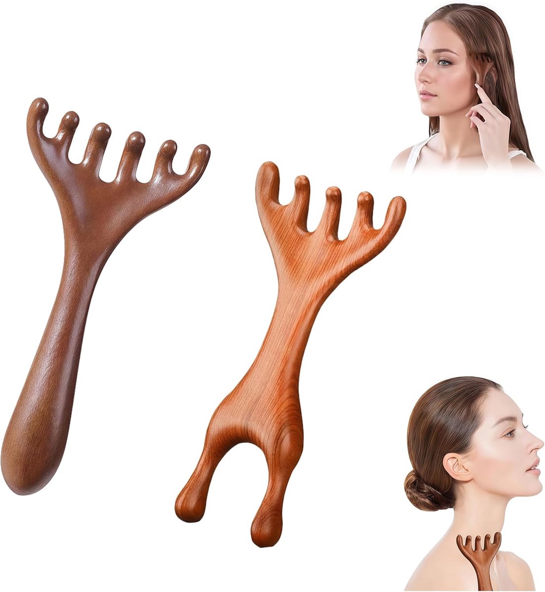 Scalp massager - 2-delige houten massagekam - hoofdmassage - ontspanning overal - ShopVlot