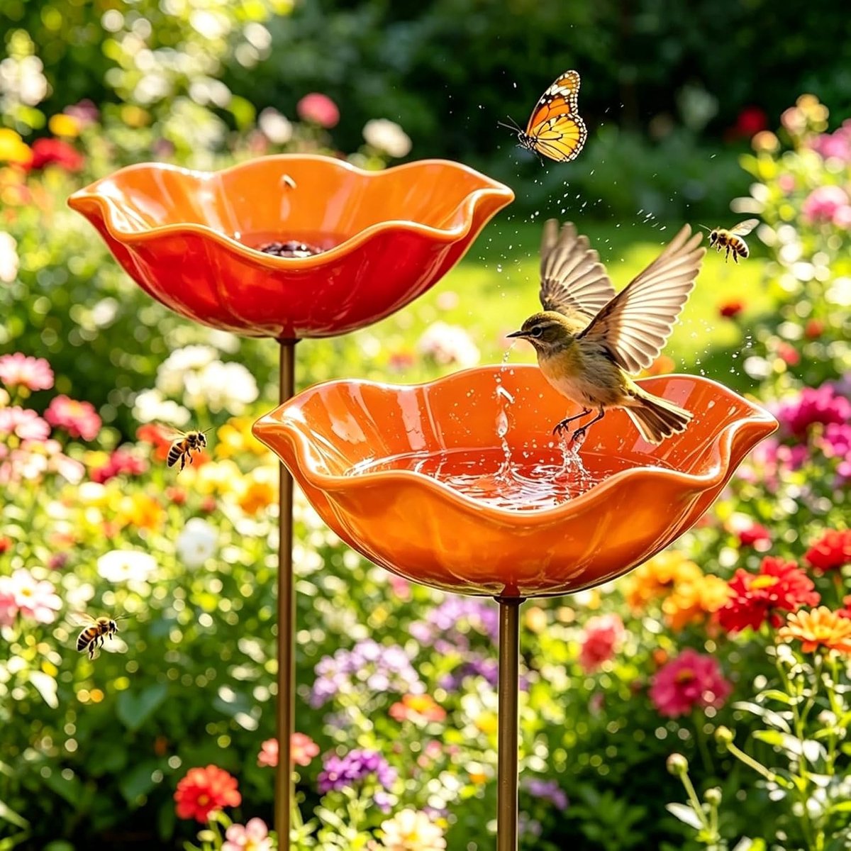 Vogelbad Pack van 2 - Winterbestendig met metalen tuinsteun - Insectenbox voor bijen - Perfect voor je tuin - ShopVlot