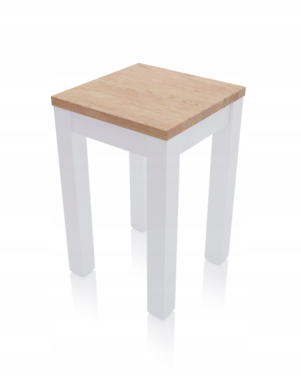 Merkloos Houten Keukentabouret met Eiken Zitting & Witte Poten