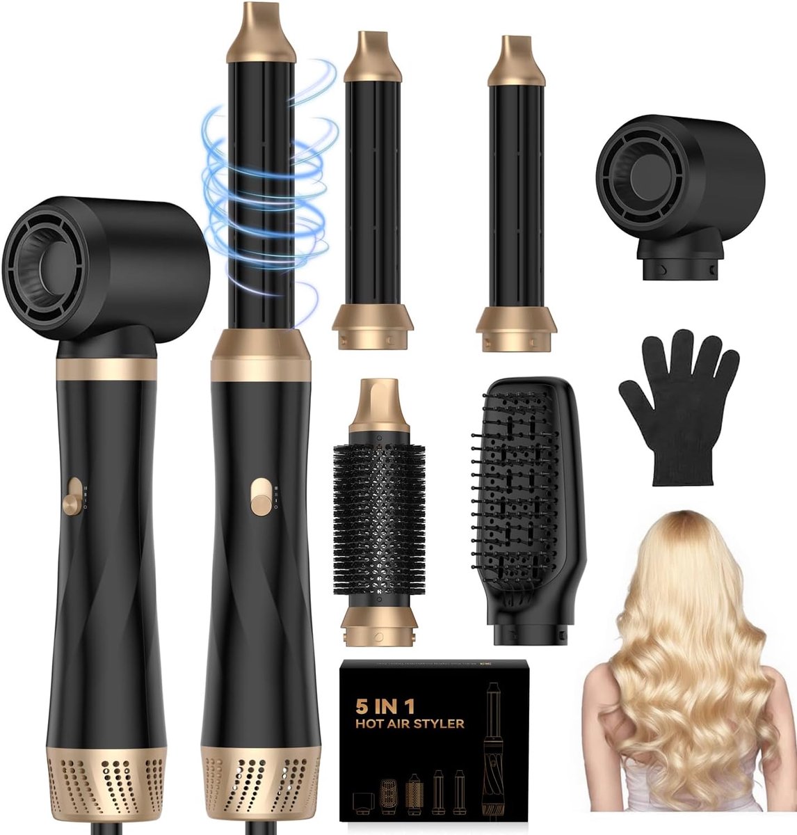 Hairstyler 5-in-1 - 1000 W - met opzetstukken voor volume en krullen - voor snel en professioneel resultaat - ShopVlot