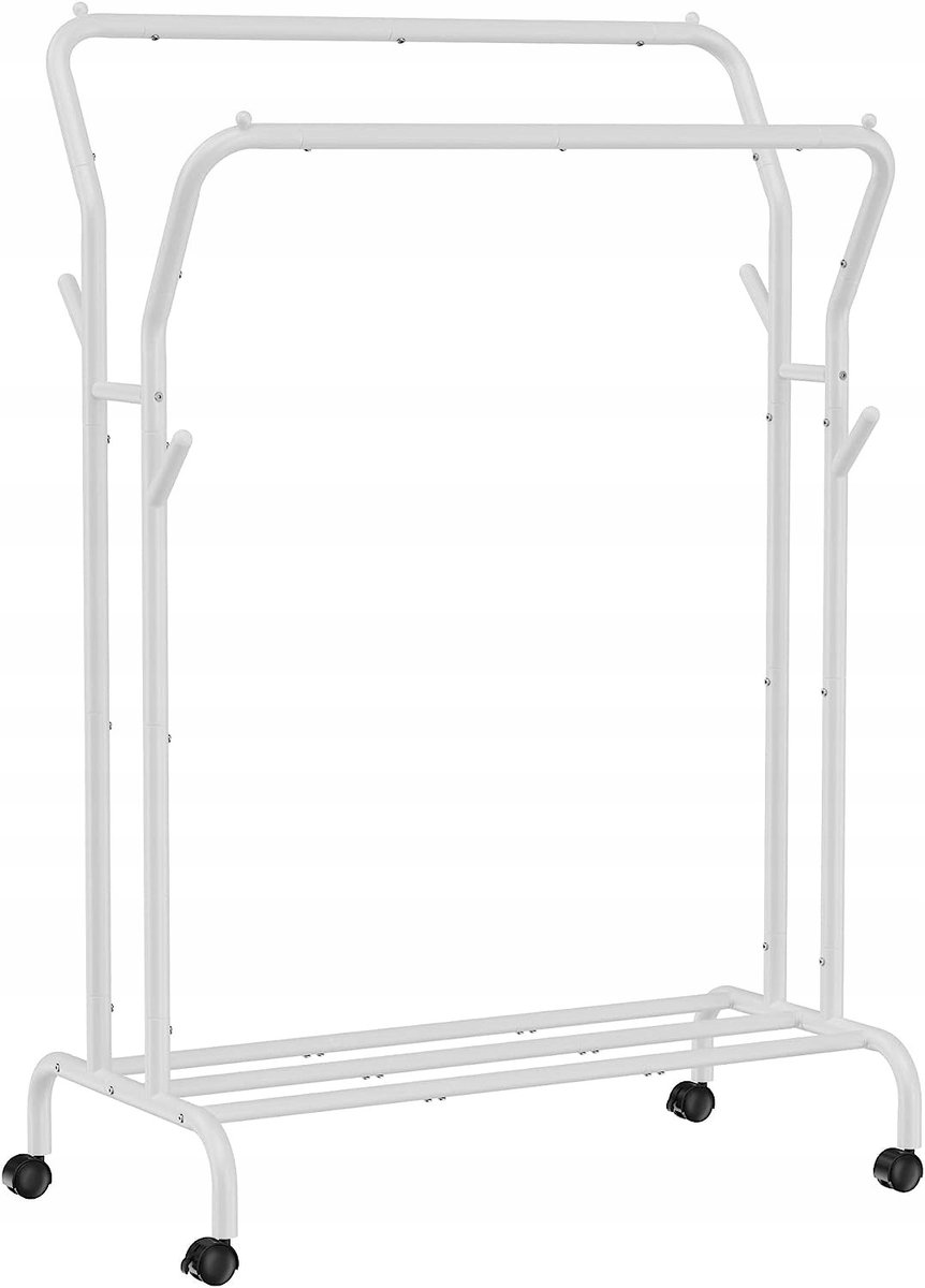 Mobiel kledingrek met plank, 155 cm hoog, wit