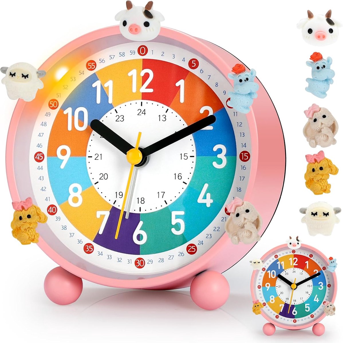 Kinderwekker met nachtlicht - kleurrijk en geluidloos - 5 decoraties - ideaal voor leren en opstaan - ShopVlot