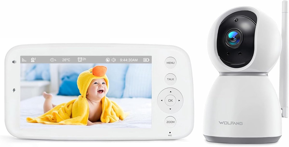 Baby monitor 5.0" 720P scherm - 1080P camera - nachtzicht & 2x zoom - veilige bewaking voor je baby - ShopVlot