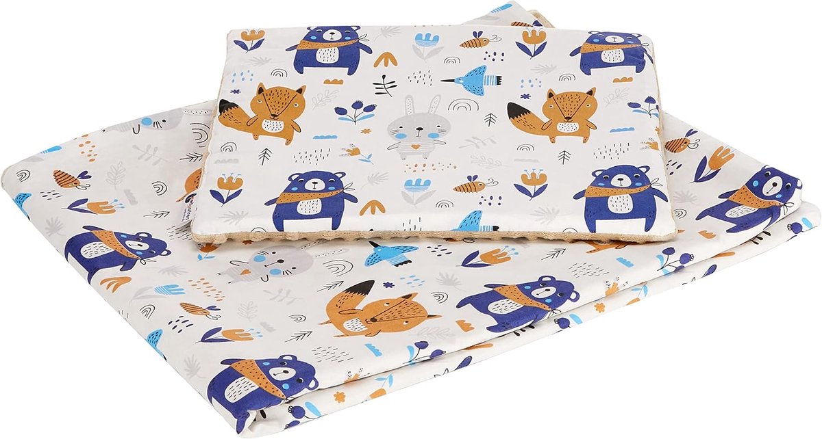 Kinderdeken met kussen 100% Katoen Minky Grote Bilaterale Set 75x100 + 35x30cm Multifunctioneel Wieg en Kinderwagen Medi Partners