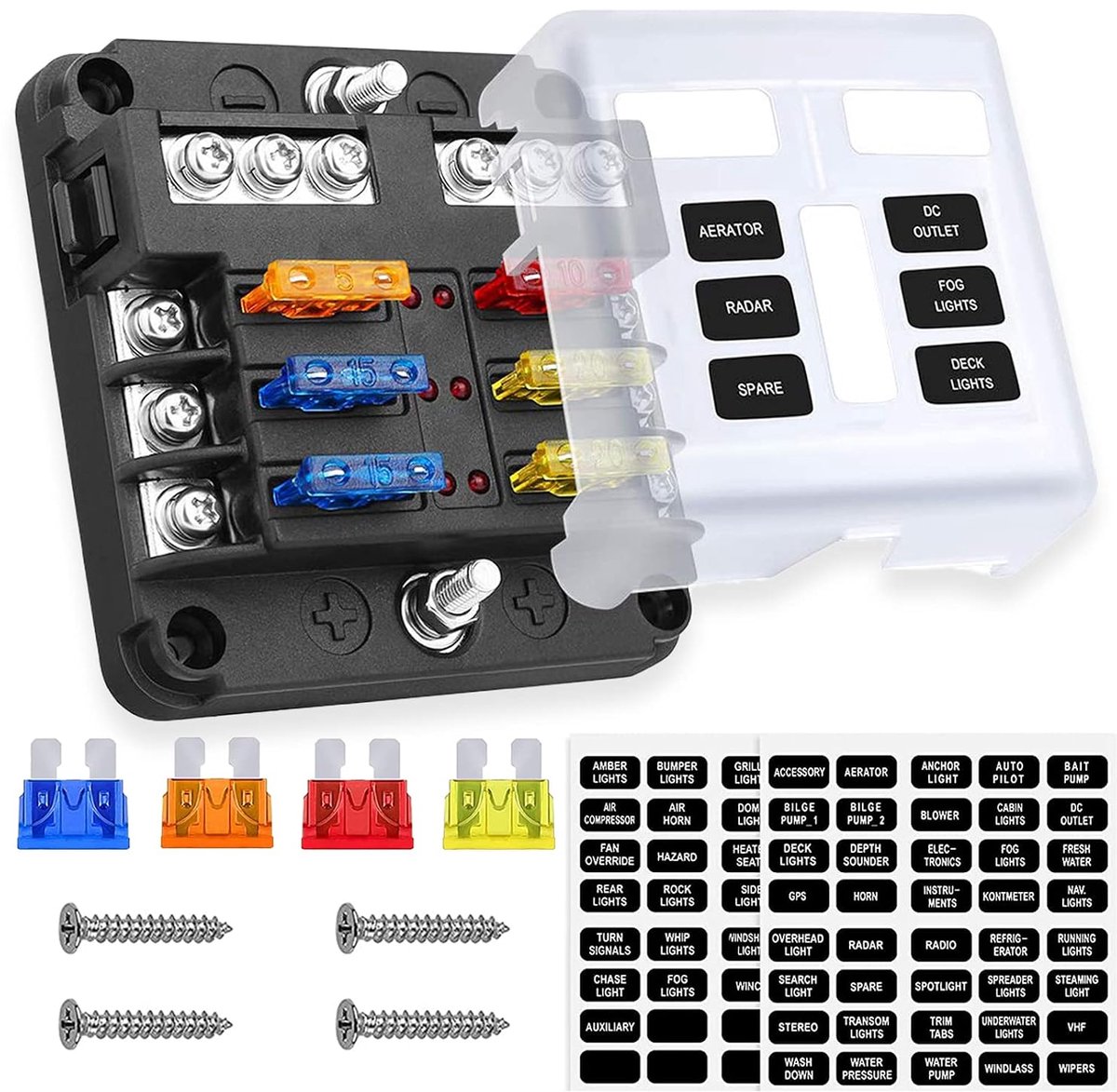 6-weg 12 V Blade zekeringblok, Lpluziyds zekeringbox houder met LED lichtindicator & beschermkap voor auto boot marine trike auto vrachtwagen voertuig SUV jacht RV