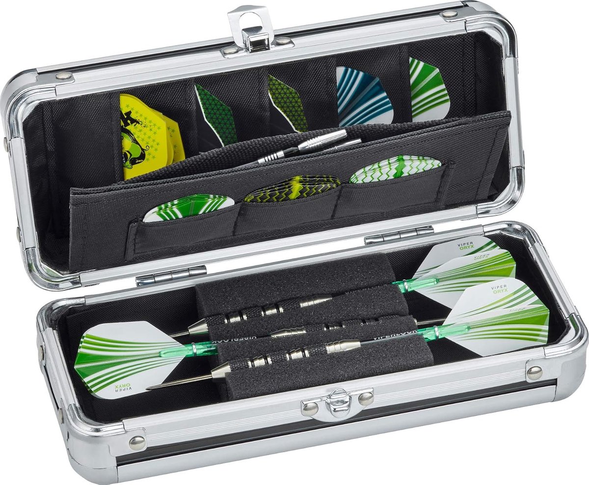 By GLD Products Zool aluminium slank profiel Dart Case bevat 3 stalen tip en zachte tip darts, functies ingebouwde zakken voor andere accessoires, zwart