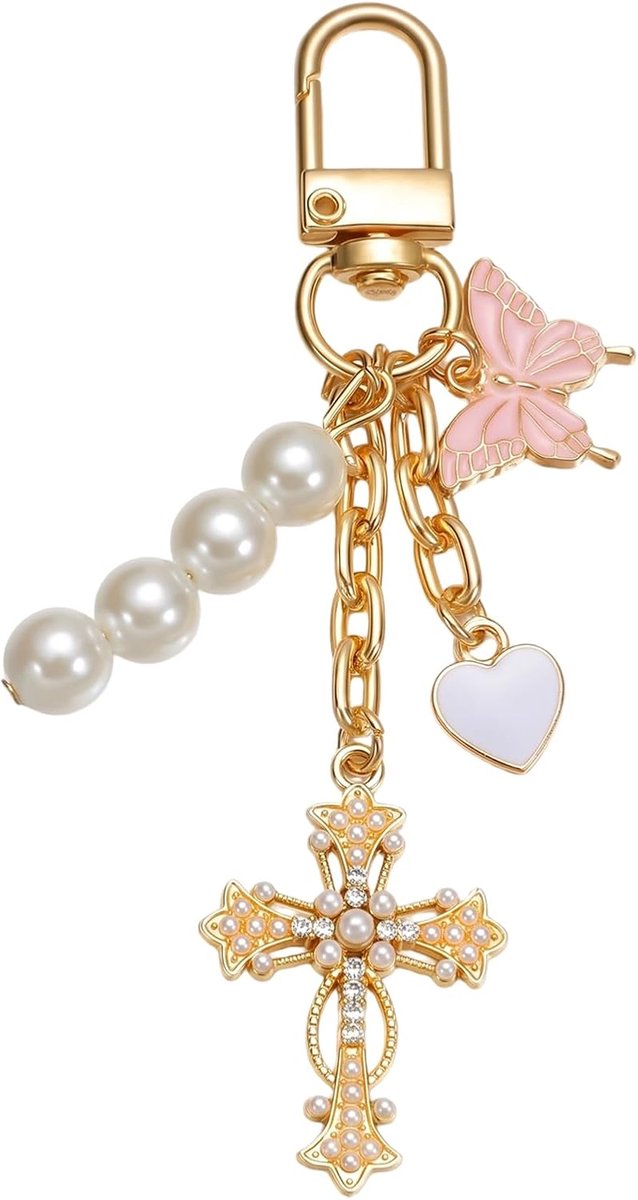 Cross Keychain Hart Vlinder Tas Charms Accessoires, Glanzende Strass Sleutelhanger Tas Hanger voor Dames, Auto Sleutelhanger, Tas, Portemonnee