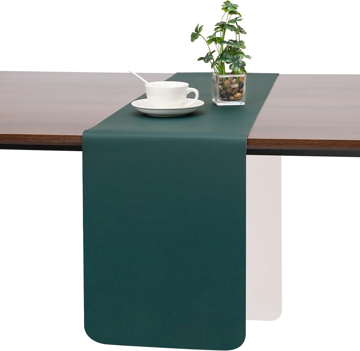 JUN Moderne Afwasbare Dubbelzijdige Leren Tafelloper Waterdicht | Antislip Tafelloper voor Binnen en Buiten Tafeldecoratie voor Eettafel Feest en Restaurant(Beige Groen 40 X 140 cm)