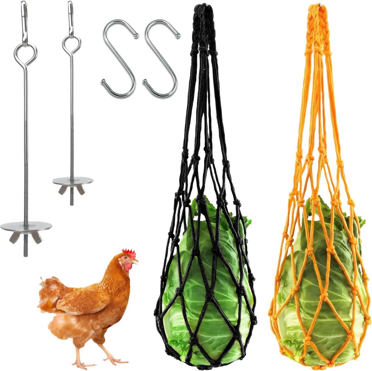 Groenten Spies Groente Hangende Chicken Mesh Bag Feeding Set Veelzijdige Groente Skewer Houder, Fruit Feeder, Roestvrijstalen Kippenspeeltje Perfect voor Eenden