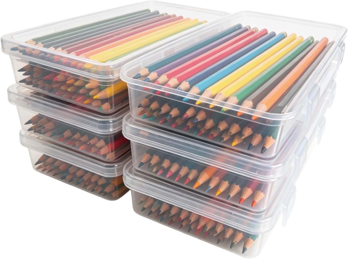 pennenbakjes 6 stuks - transparant kunststof - stapelbaar - opbergoplossing voor kantoor en school - SnelShoppen