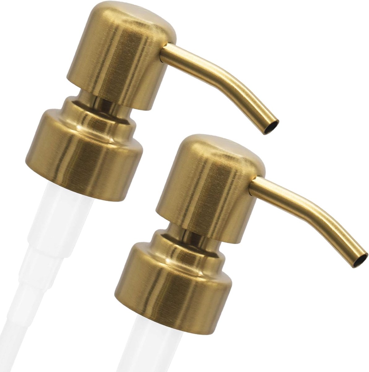 2 Stukken Zeepdispenser Pompkop 'Zagreb' - Pomp voor Vloeibare Zeep van Roestvrij Staal met 28 mm Schroefdraad voor Upcycling van Flessen bijv. Jack (Geborsteld Goud)