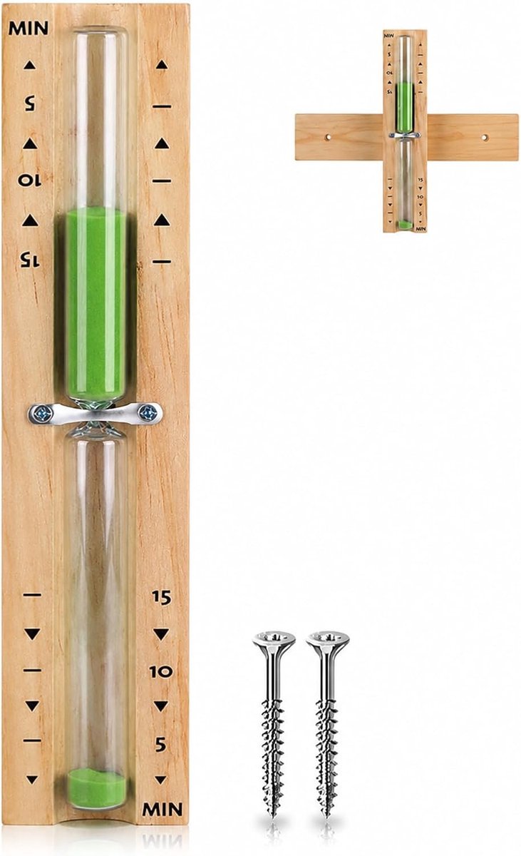 saunaklok, zandloper, 15 minuten, van hout, groen zand, saunaklok, zandloper, sauna, zeer nauwkeurig, met veiligheidsglas, timing-accessoires, timer 15 minuten, voor keuken en sauna