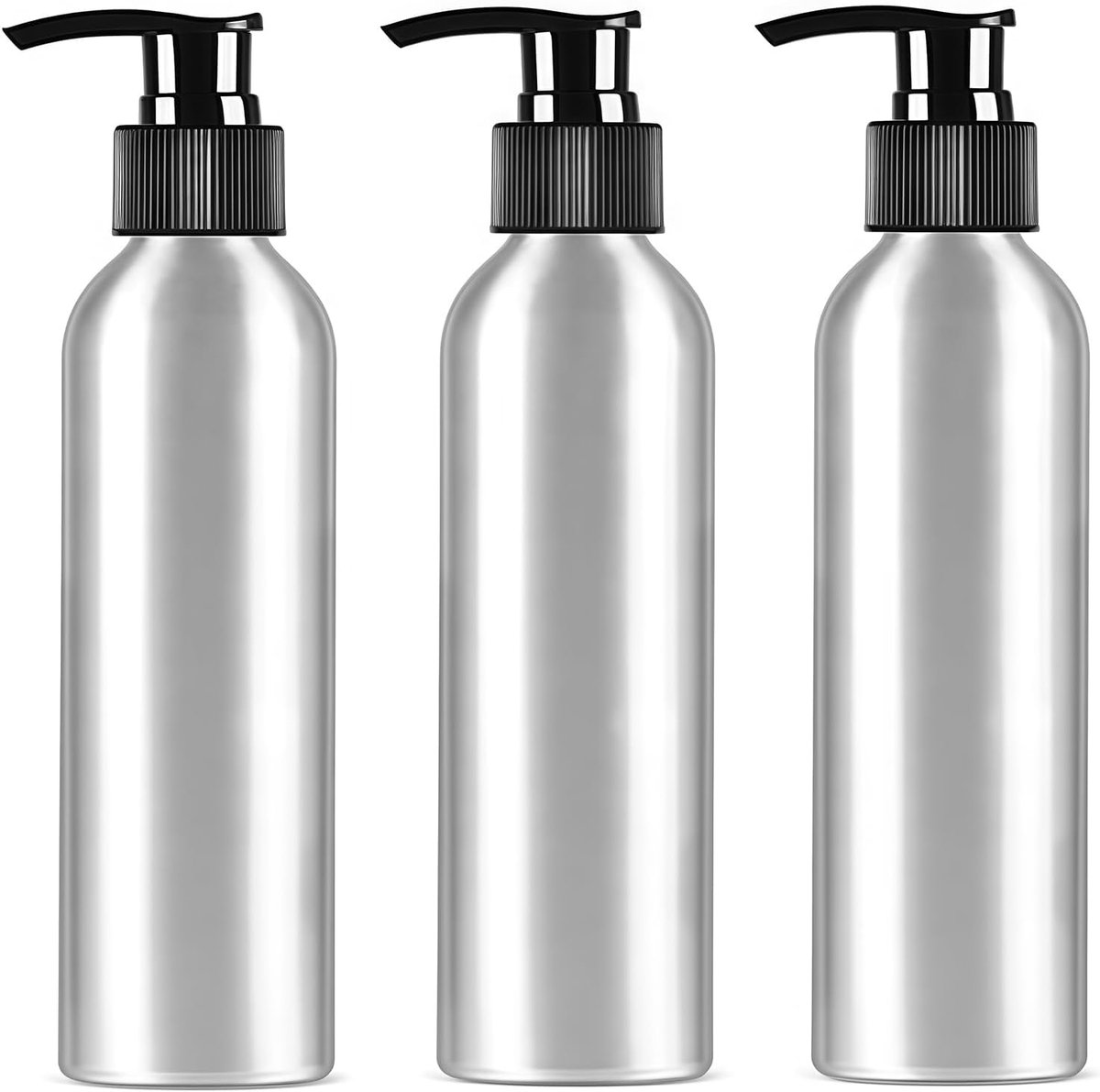 3PCS 250ml/8.3oz Aluminium Pomp Fles Dispenser Navulbare Lotion Zeep Shampoo Cosmetische Container Keuken Badkamer Douche Potten (Zilver),