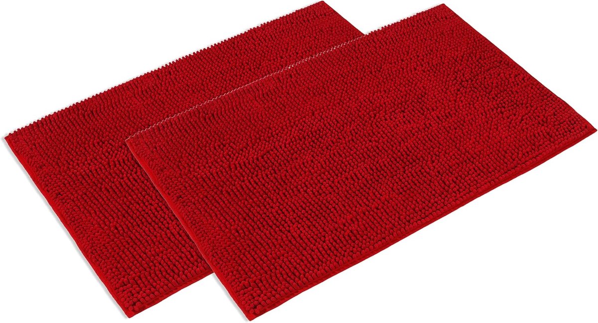 Badmattenset 2-delig - rood 50 x 80 cm - antislip en wasbaar - badmat, badmat, wc-mat
