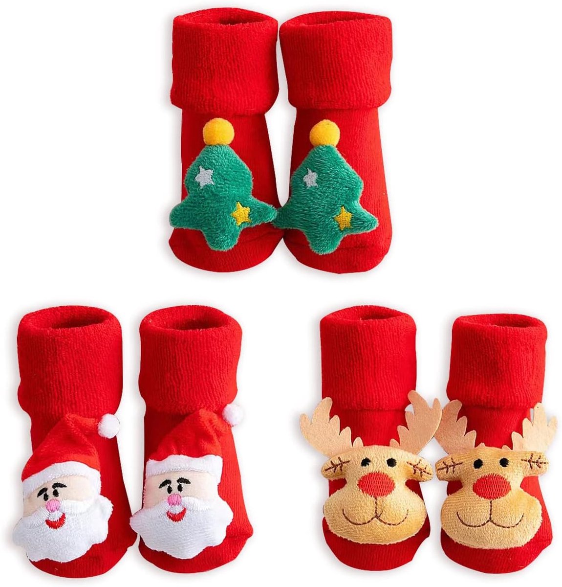 Sokken voor baby's/baby's, kerstsokken, baby's, antislip, voor baby's, peuters, meisjes en jongens van 0-1 jaar, rood, 12 maanden