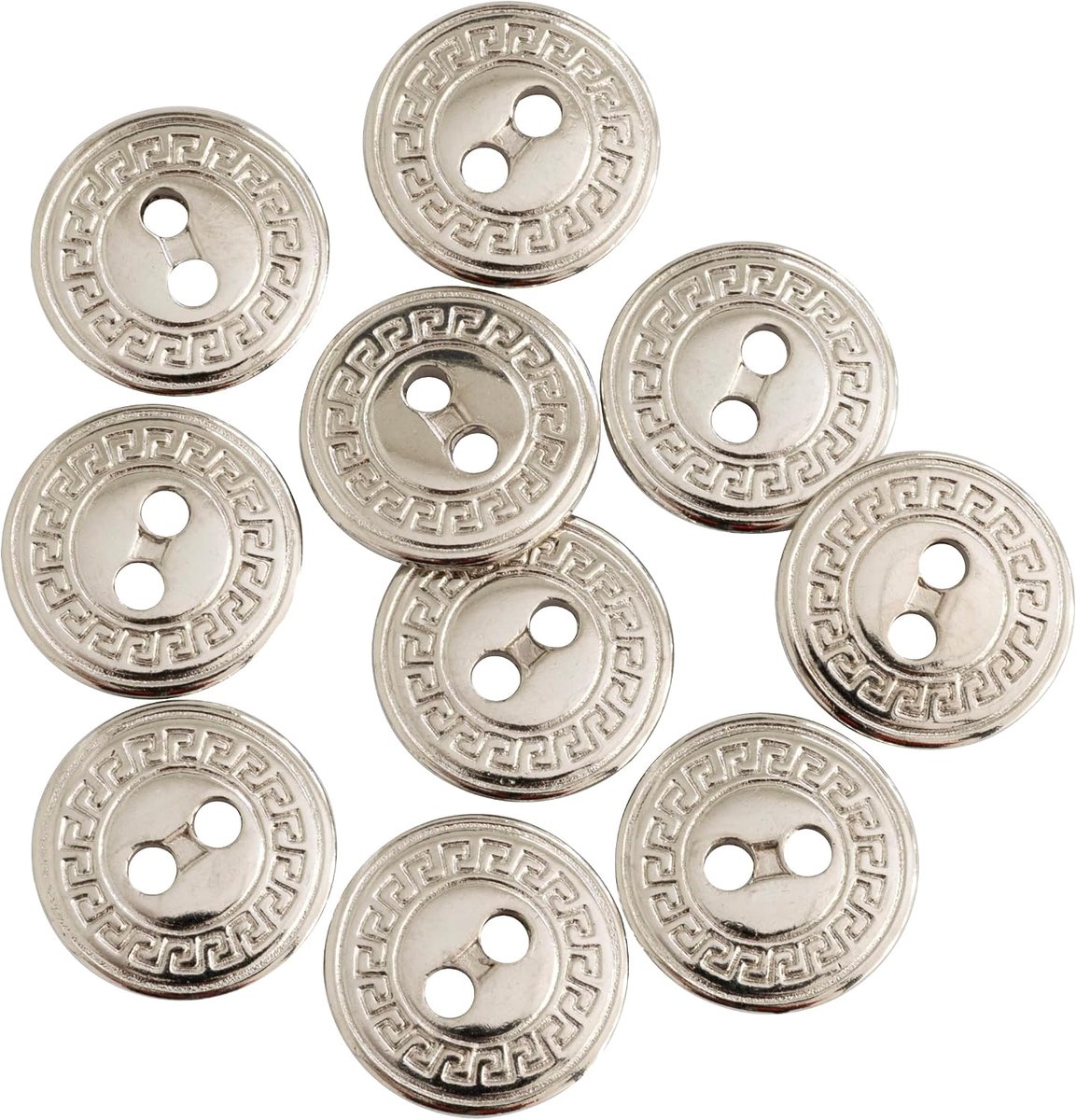 - C65519 - Set met 10 metalen knoppen, diameter 15 mm, 2 gaten, opening 3 mm, zilverkleurig, kort, naaien, kleding, handwerk, jeans