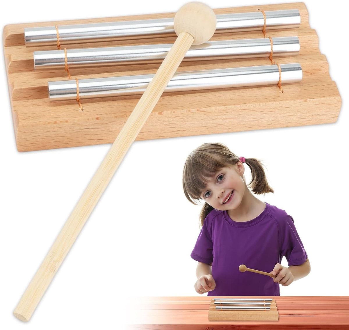 Klankschalen met houten hamer, klankbel voor energie, drums, drums, klankbel van hout, klokkenspel, chime voor meditatie, yoga, gebed en cadeau