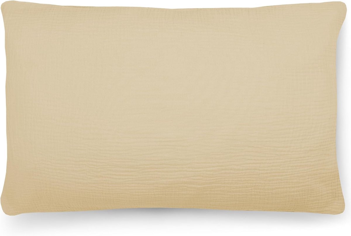 Bio-mousseline kussensloop voor kinderen en volwassenen, zachte hoofdkussensloop, GOTS-certificering, Oeko-Tex, gemaakt in de EU, kussensloop met ritssluiting, beige 1, 50 x 50 cm
