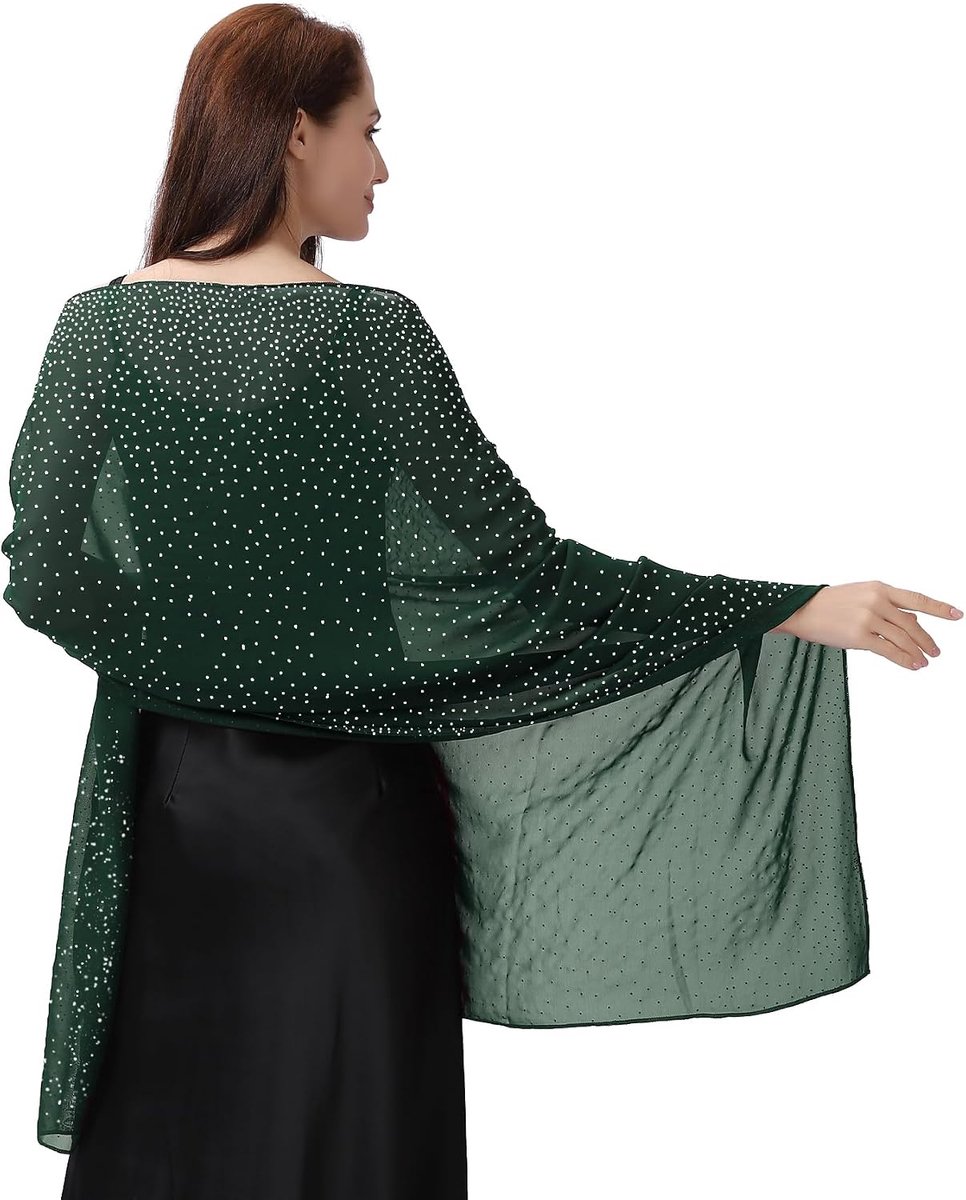 Sjaal en omslagdoeken voor avondjurken, zachte pure chiffon sprankelende strass bruiloft sjaal formele sjaal wraps voor vrouwen
