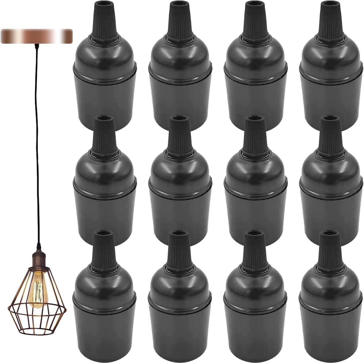 12 stuks E27 vintage solide lampfitting, bakeliet-fitting, lamphouder met gloeilamphouder, Edison retro schroefgloeilampadapter, gloeilampfitting voor E27-lampen (zwart)