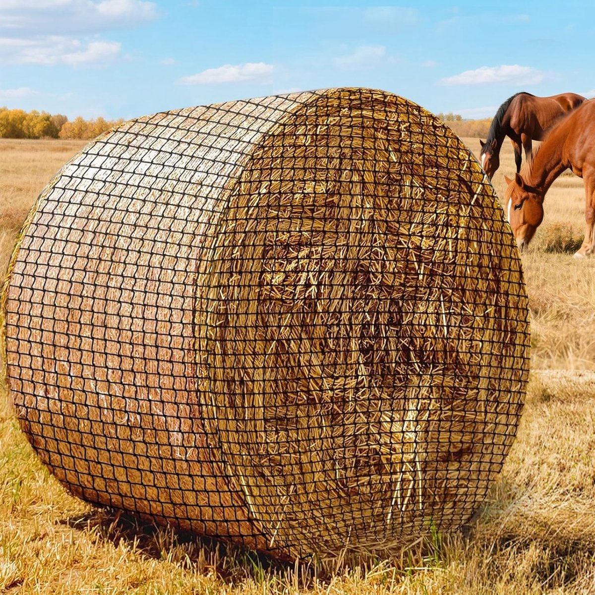Hooinet, ronde ballen, diameter 180 cm, hoogte 180 cm, fijnmazig voedernet | Slijtvast hooinet voor paarden, ronde baldiameter, maaswijdte 4,5 x 4,5 cm, geschikt voor hooiroof