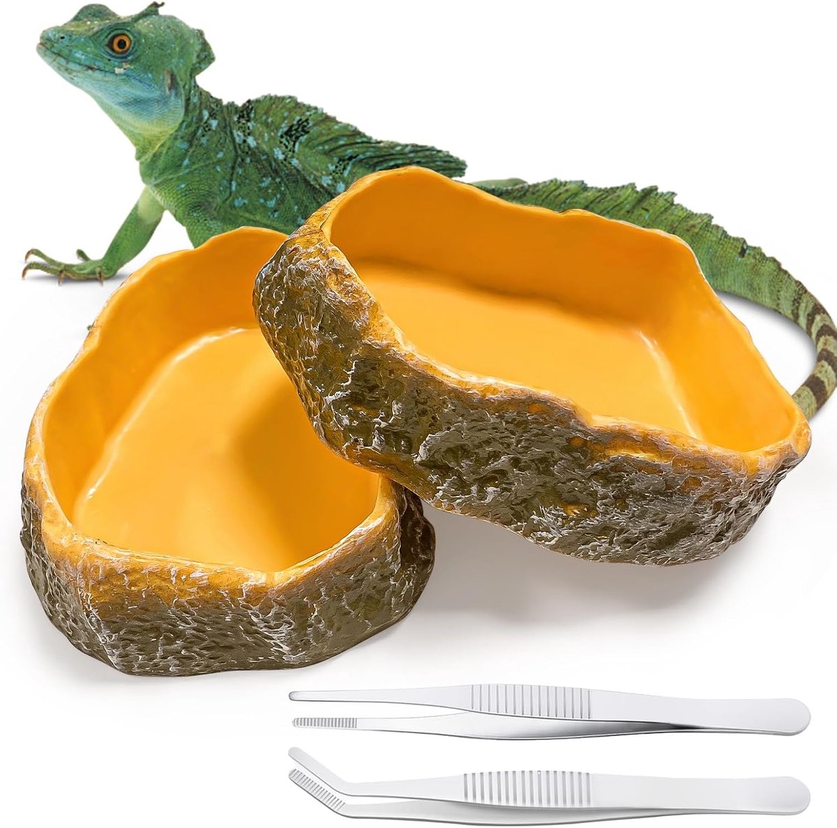 2 stuks waterschaal voor terrarium, reptieloppen, terrariumbakken, drinkschaal voor gekko, schildpad, slang, hagedis (10 x 7,5 x 2,3 cm)