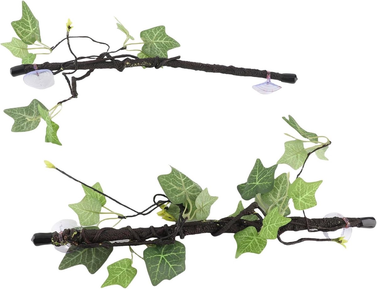 Hoek Tak, 2 Stuks Kunststof Sterk Duurzaam Imitatie Buigbaar Jungle Klimmen Wijnstok Zuignap Ontwerp Flexibel Terrarium Plant Decoratie voor Amfibie Hagedis Slang Gecko Baardagaam Kooi