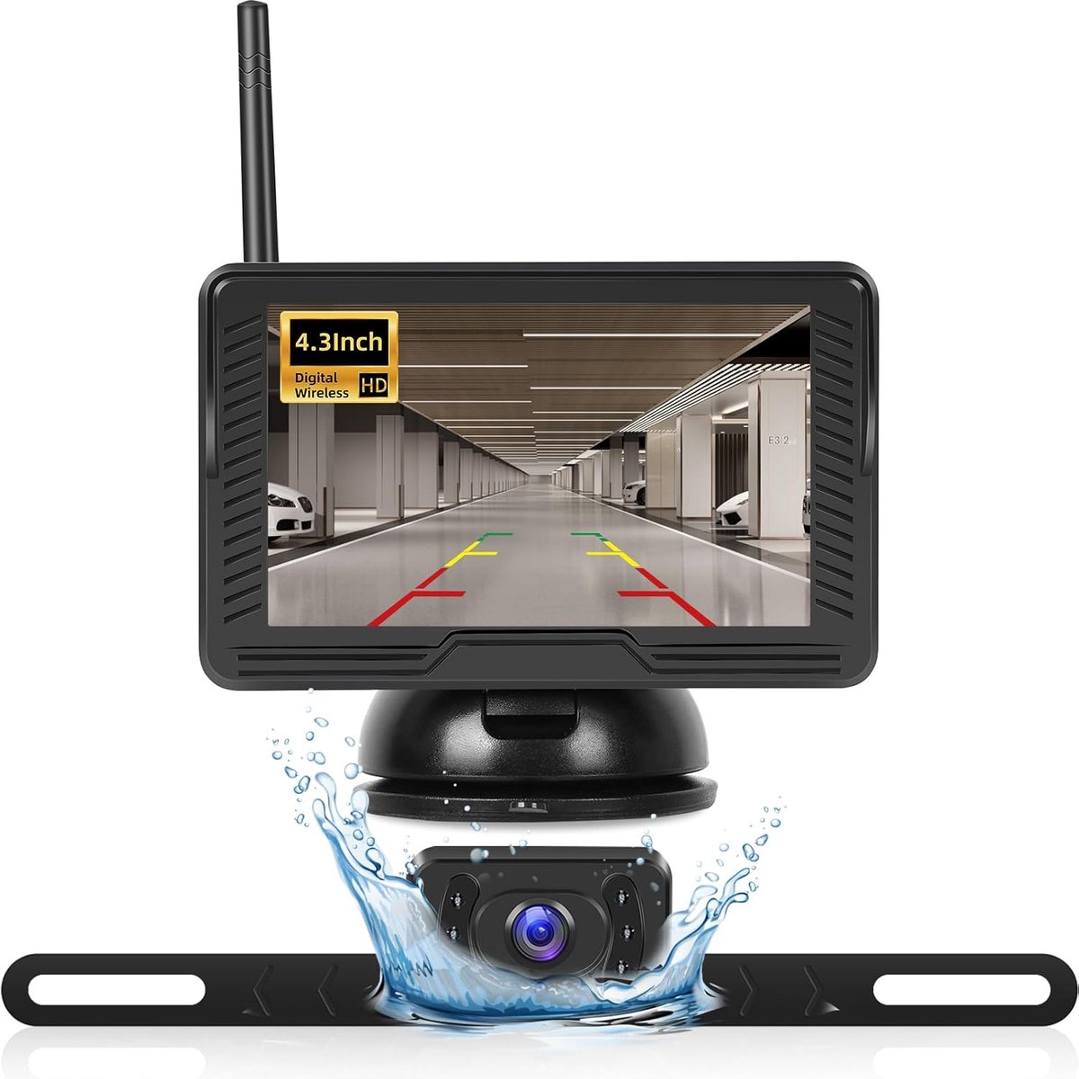 Draadloze achteruitrijcamera kit met 4,3 inch IPS achteruitkijkcameramonitor - Waterdichte IP69 nachtzicht achteruitrijcamera voor auto vrachtwagen camper aanhanger