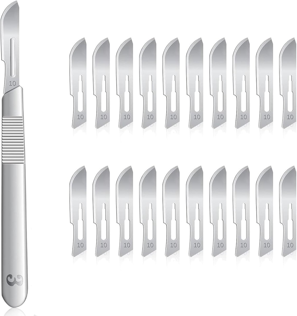 Stalen scalpelset met handvat nr. 3 en 20 messen nr. 10 precisiegereedschap voor cosmetica, modelbouw, lederverwerking en hobby