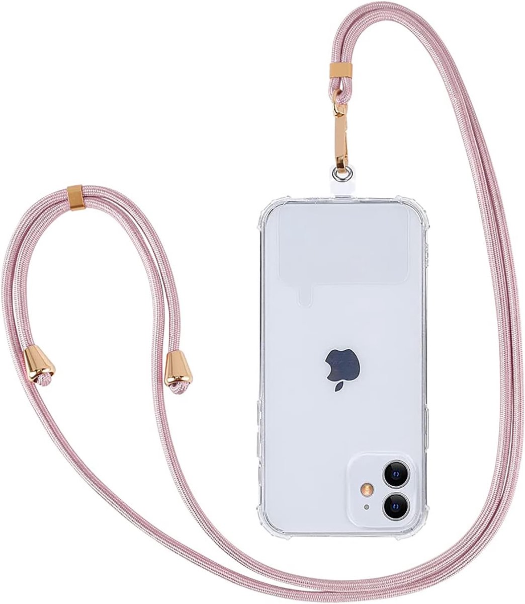 SnelShoppen - Universele Telefoon Lanyard met Verstelbare Nylon Neusriem voor Smartphones 4-6,7 inch - Veiligheidskoord - Roze
