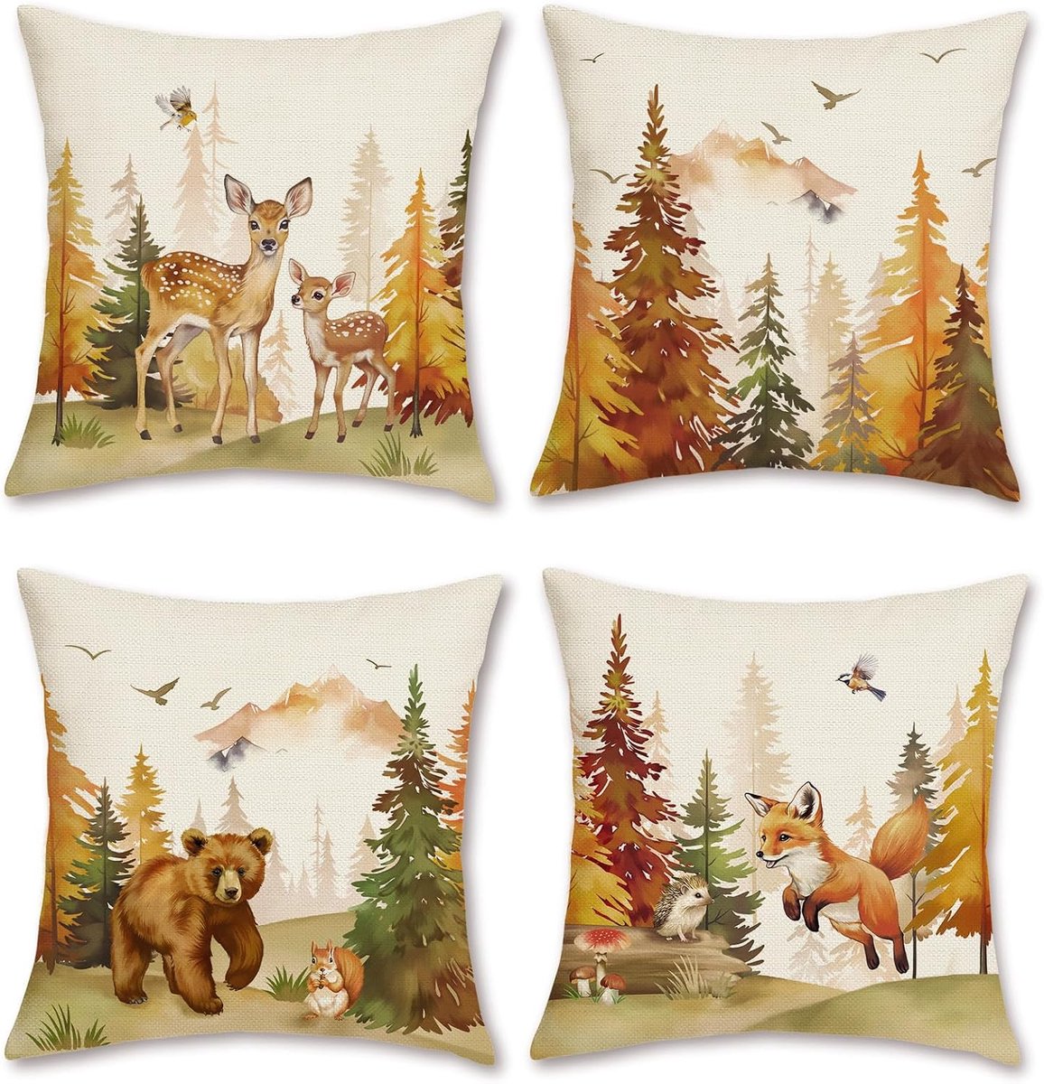 Cushions 45 x 45 cm - Polyester linnen - Herfst dieren ontwerp - Gezellige woondecoratie - SnelShoppen
