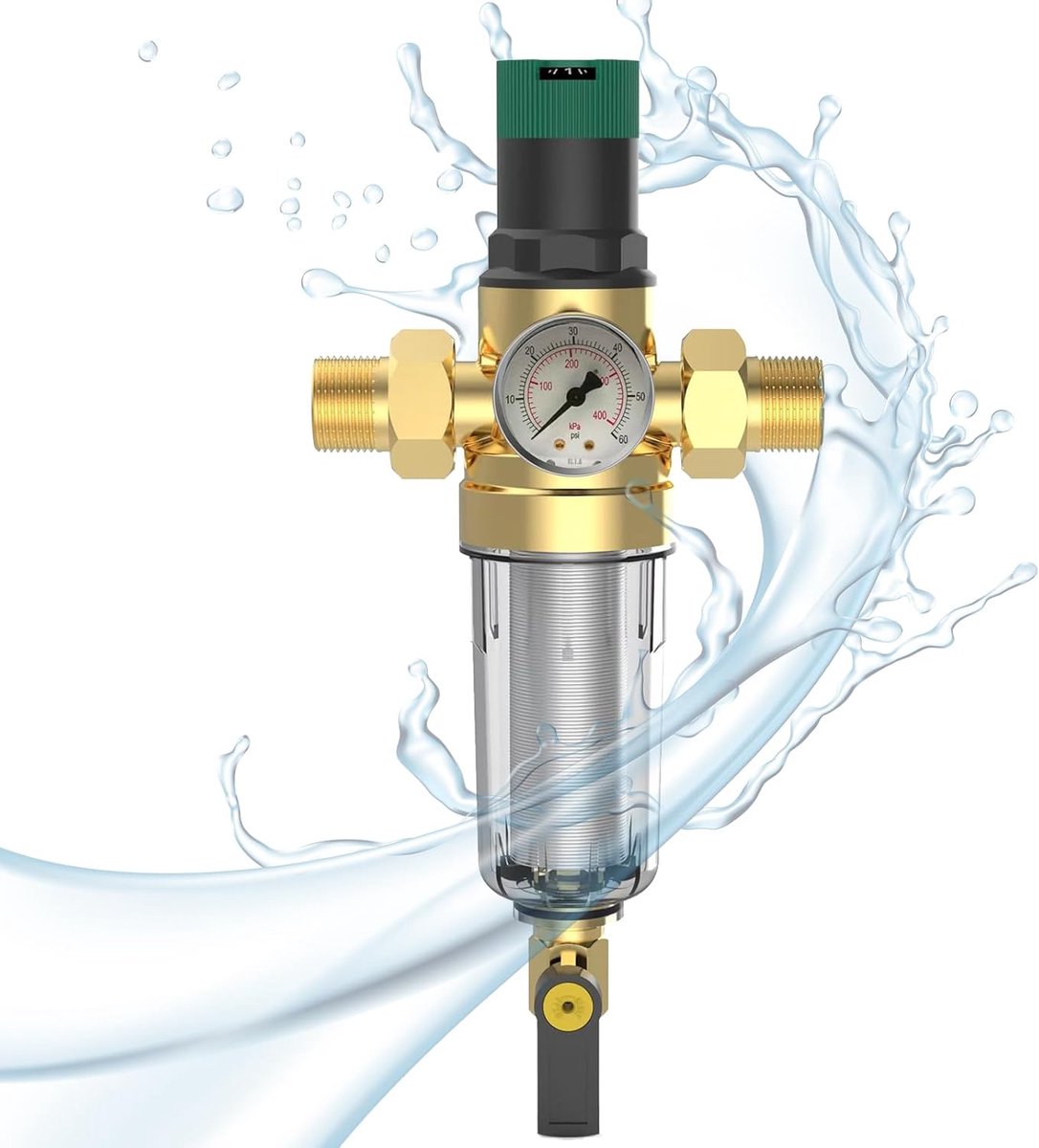 Waterdrukregelaar 1 inch - met drukmeter en filter - messing materiaal - voor nauwkeurige drukregeling - ShopVlot