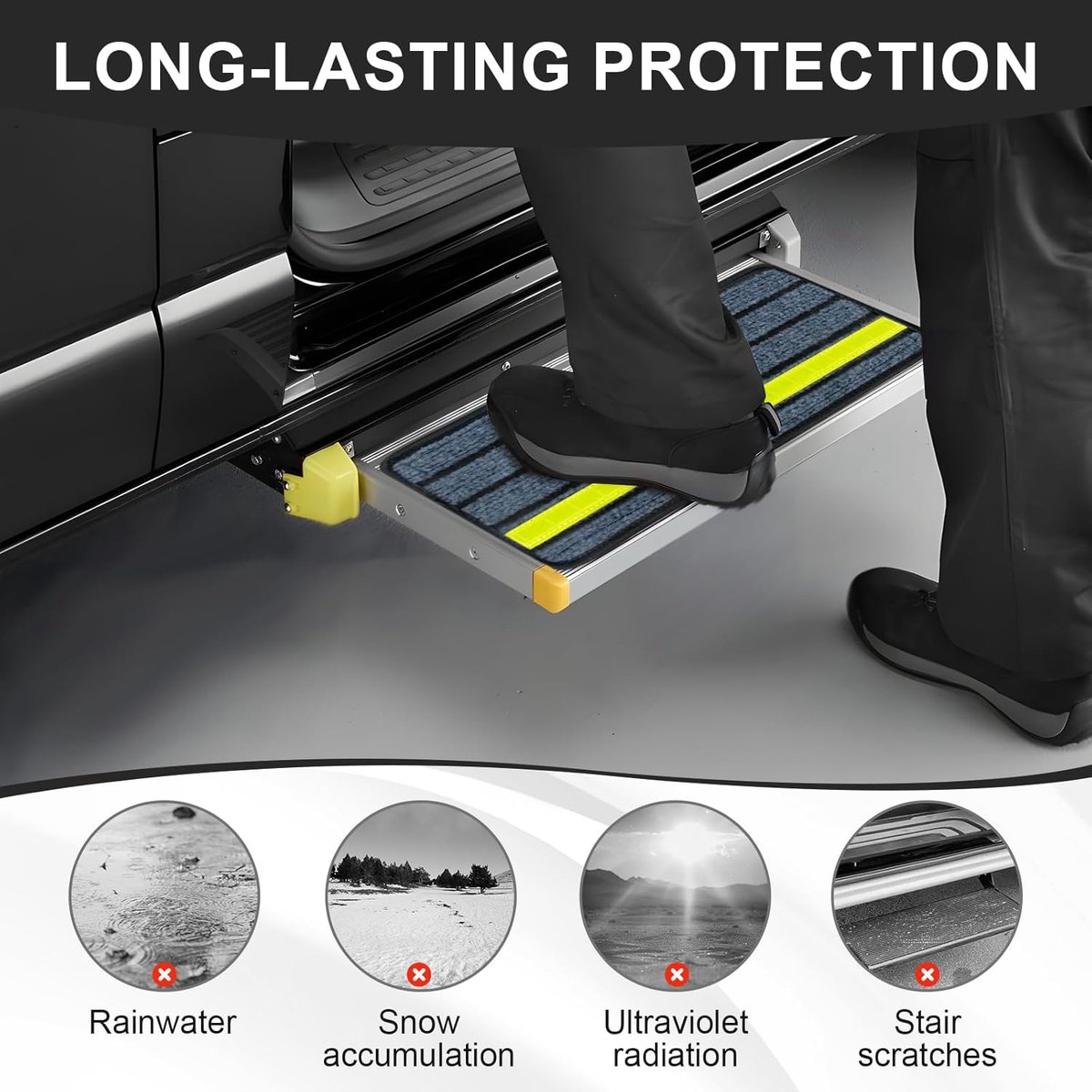 Motorhome trapmat 48 x 19 cm - zelfklevend tapijt - met nacht reflectoren - voor extra veiligheid - ShopVlot