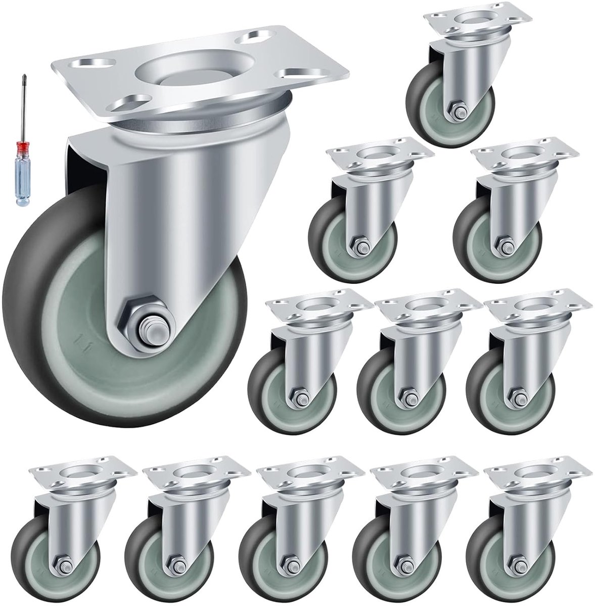 Transportwielen 50 mm - Rubber - 12 stuks - 50 kg draagvermogen - ShopVlot