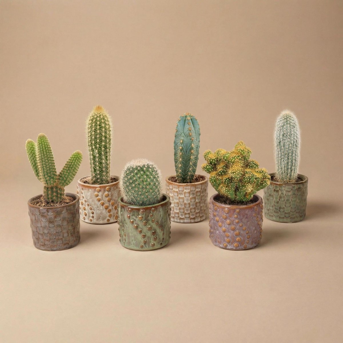 Cactus Set van 6 in Keramische Mini Potjes Madrid - ↑ 8–12 cm