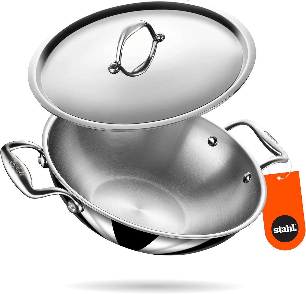 Kadhai 28 cm - 4.4 L RVS - Triply met deksel - Snelle en gezonde bereiding - ShopVlot