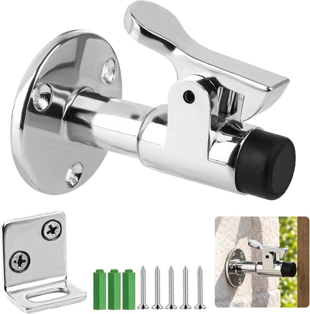 Deurstopper muur met rubberen buffer - roestvrij staal - voor tuindeuren en zware deuren - weerbestendig - ShopVlot
